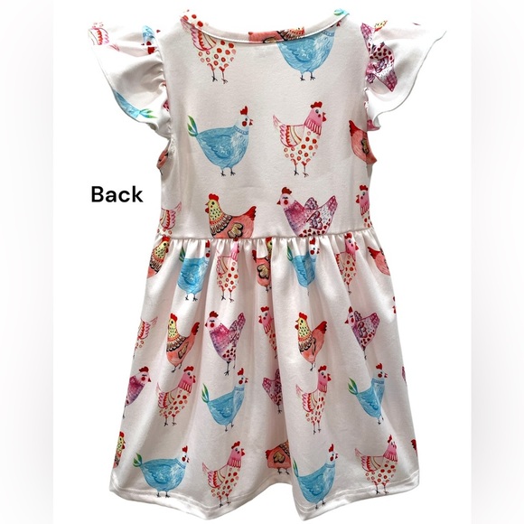New Girls Chicken Ruffle Sleeve Light Pink Round Neck Kids Farm Twirly Dress - Picture 5 of 5